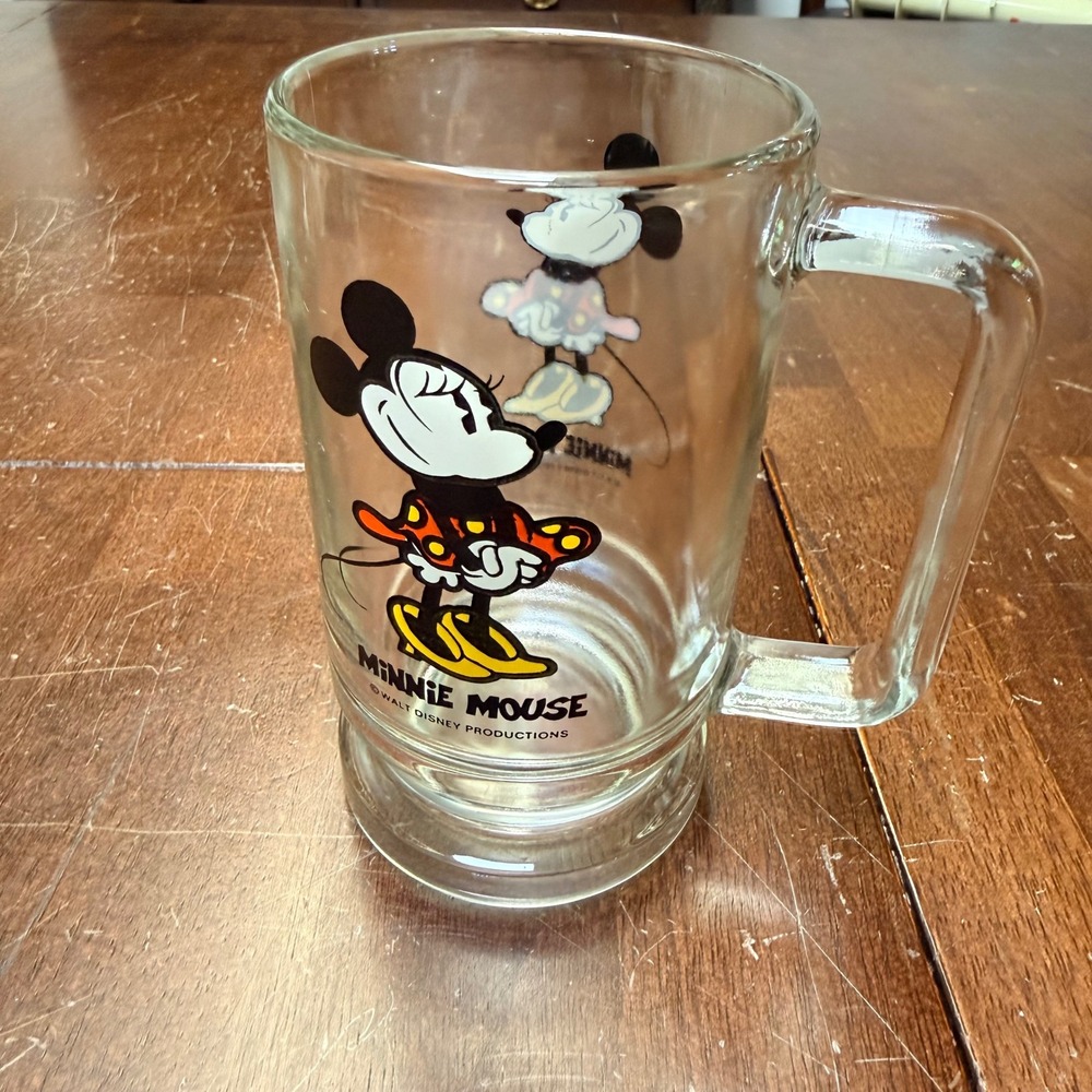 Disney‎ Minnie Mouse Glass Stein Mug Unisex OS Clear Vintage Walt Disney Prod